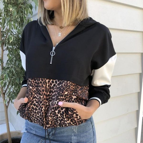 The Best Leopard Hoodies Women Female Long Sleeve Contrast Color Hooded Sweatshirt Hoodie Tracksuit Fall Coat Casual Sportswear Online - Source Silk