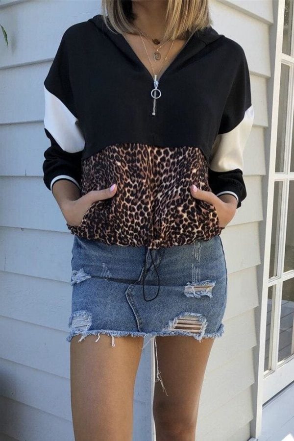 The Best Leopard Hoodies Women Female Long Sleeve Contrast Color Hooded Sweatshirt Hoodie Tracksuit Fall Coat Casual Sportswear Online - Source Silk