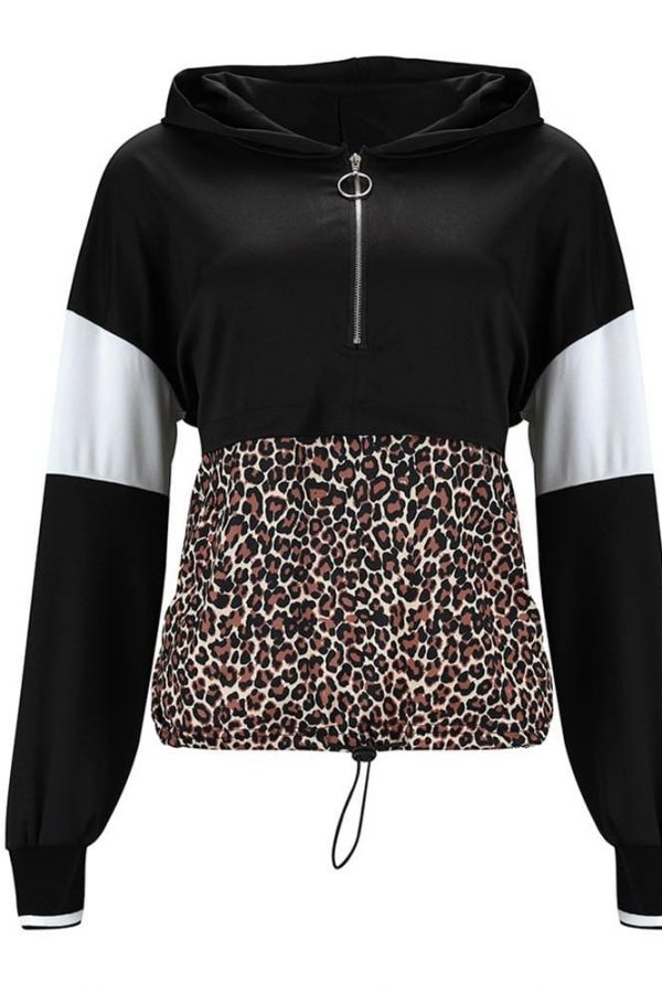 The Best Leopard Hoodies Women Female Long Sleeve Contrast Color Hooded Sweatshirt Hoodie Tracksuit Fall Coat Casual Sportswear Online - Source Silk