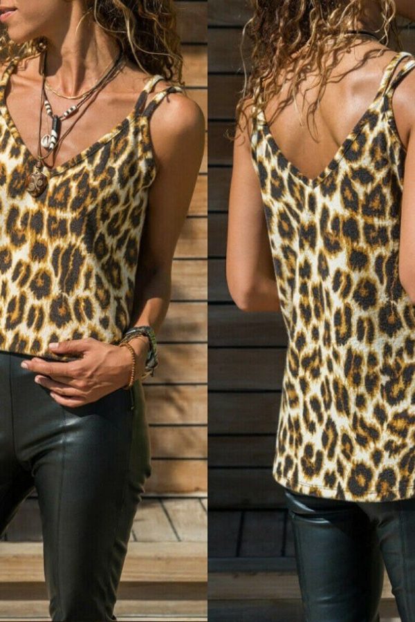 The Best Leopard Print Women Summer Vest Sleeveless Loose Camisole Ladies Casual V-Neck Tank Tops Blouse Shirt New Online - Source Silk