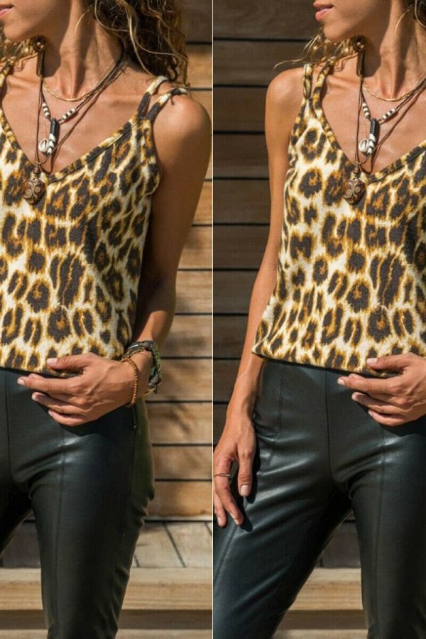 The Best Leopard Print Women Summer Vest Sleeveless Loose Camisole Ladies Casual V-Neck Tank Tops Blouse Shirt New Online - Source Silk