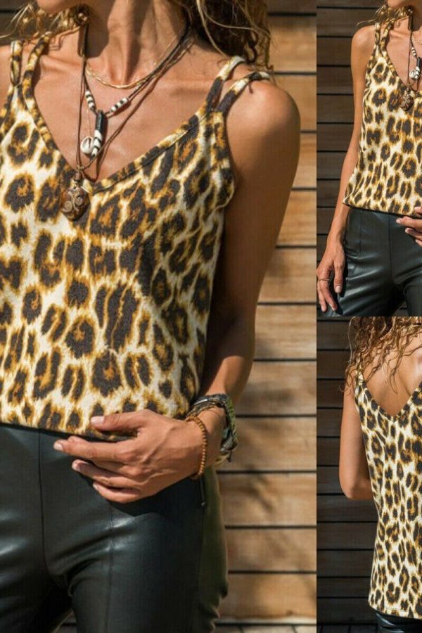 The Best Leopard Print Women Summer Vest Sleeveless Loose Camisole Ladies Casual V-Neck Tank Tops Blouse Shirt New Online - Source Silk