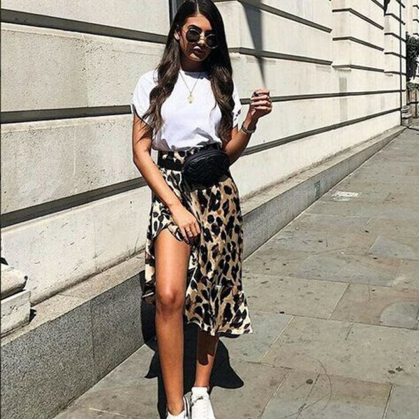 The Best Leopard Skirt Women Fashion Sexy Wrap Over Asymmetrical Calf Length Skirt Ladies Summer Casual High Waist Slim Skirts Sundress Online - Source Silk