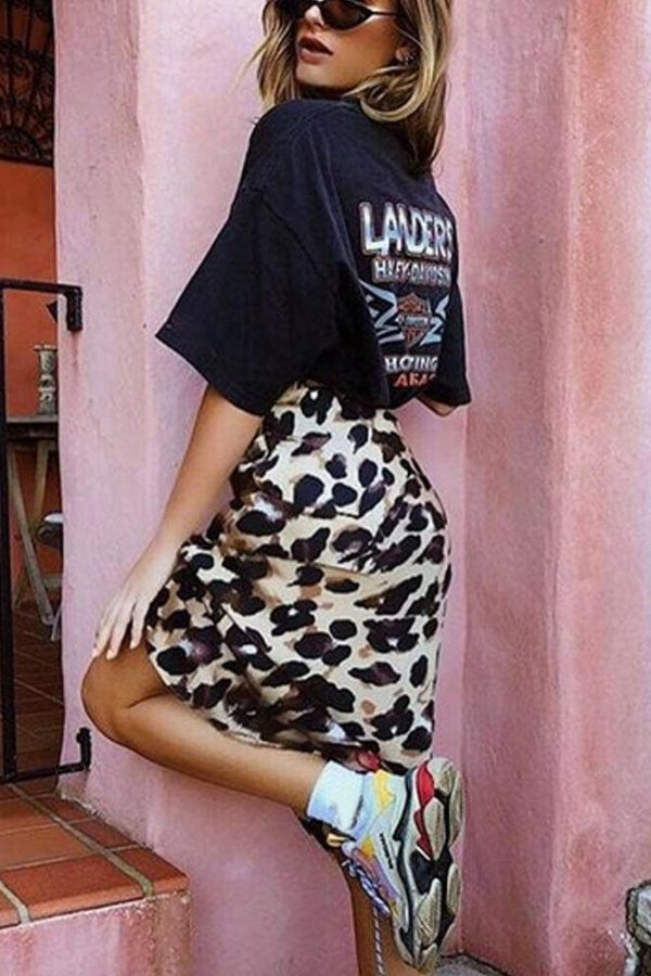 The Best Leopard Skirt Women Fashion Sexy Wrap Over Asymmetrical Calf Length Skirt Ladies Summer Casual High Waist Slim Skirts Sundress Online - Source Silk