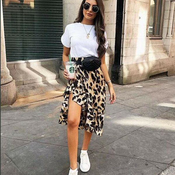 The Best Leopard Skirt Women Fashion Sexy Wrap Over Asymmetrical Calf Length Skirt Ladies Summer Casual High Waist Slim Skirts Sundress Online - Source Silk