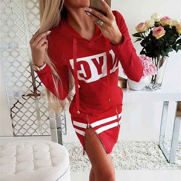 The Best Letter Print Hooded Long Sleeve Sweatshirt Dress Women Autumn Spring Loose Hoodie Casual Red Gray Black Clothes Shirt Dresses Online - Source Silk