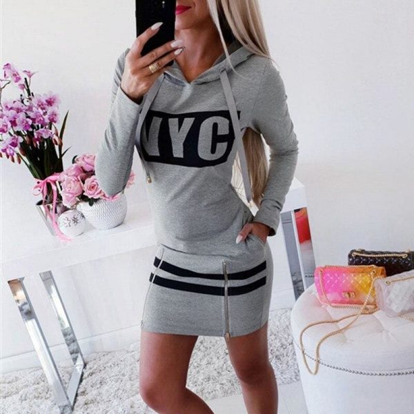 The Best Letter Print Hooded Long Sleeve Sweatshirt Dress Women Autumn Spring Loose Hoodie Casual Red Gray Black Clothes Shirt Dresses Online - Source Silk