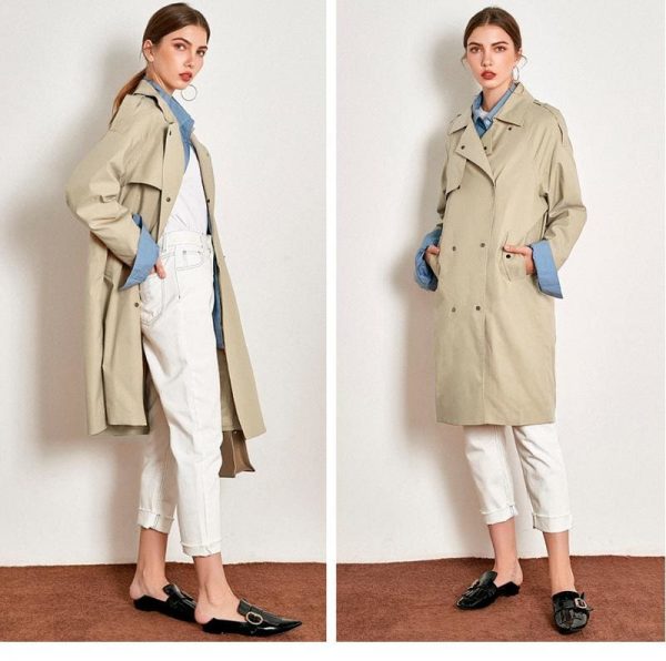 The Best Light Khaki Windbreaker Female Long Loose Coat Online - Takalr