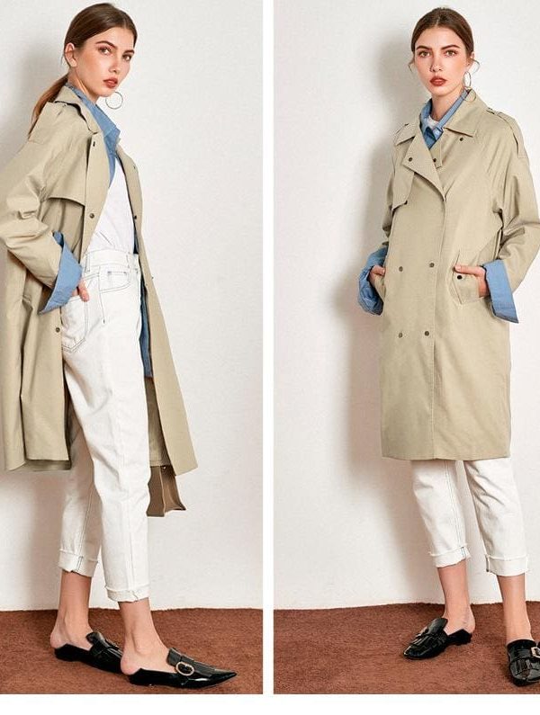 The Best Light Khaki Windbreaker Female Long Loose Coat Online - Takalr