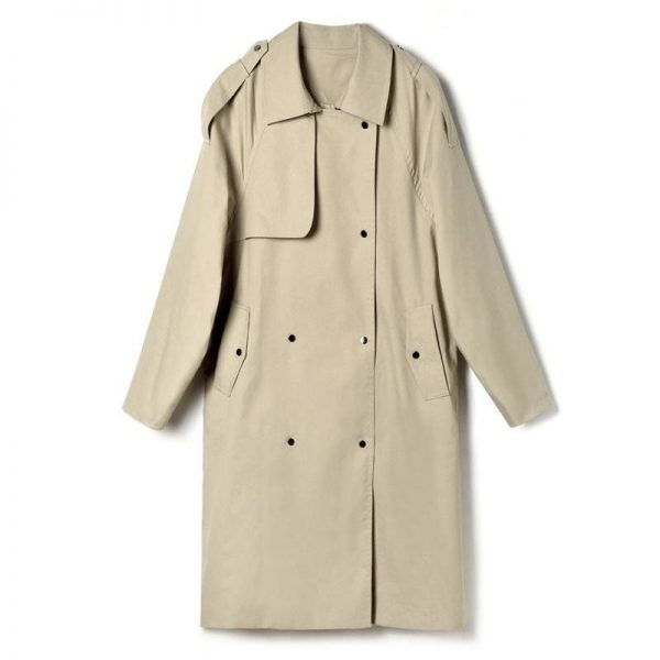 The Best Light Khaki Windbreaker Female Long Loose Coat Online - Takalr