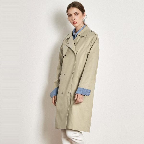 The Best Light Khaki Windbreaker Female Long Loose Coat Online - Takalr