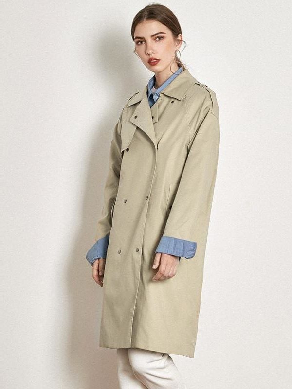 The Best Light Khaki Windbreaker Female Long Loose Coat Online - Takalr