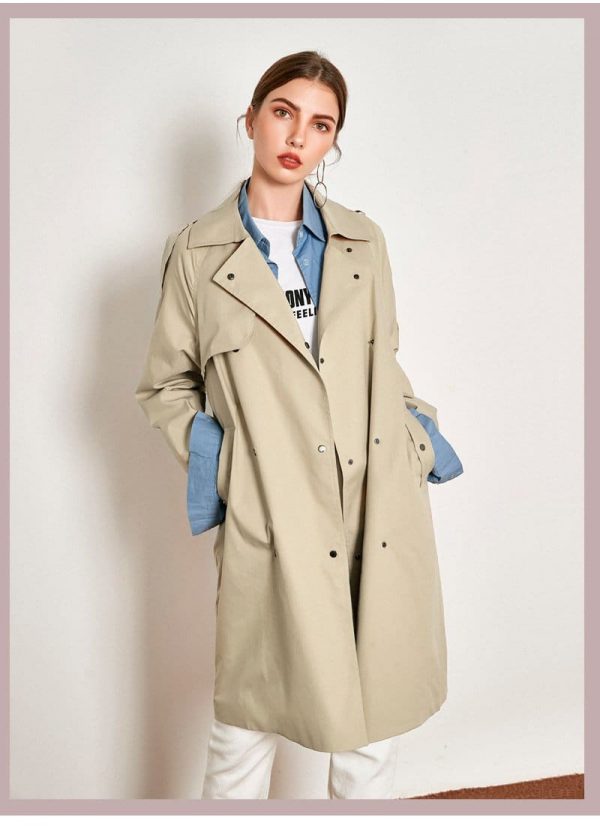 The Best Light Khaki Windbreaker Female Long Loose Coat Online - Takalr