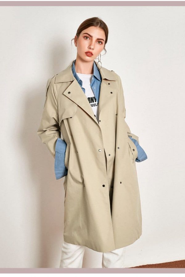 The Best Light Khaki Windbreaker Female Long Loose Coat Online - Takalr