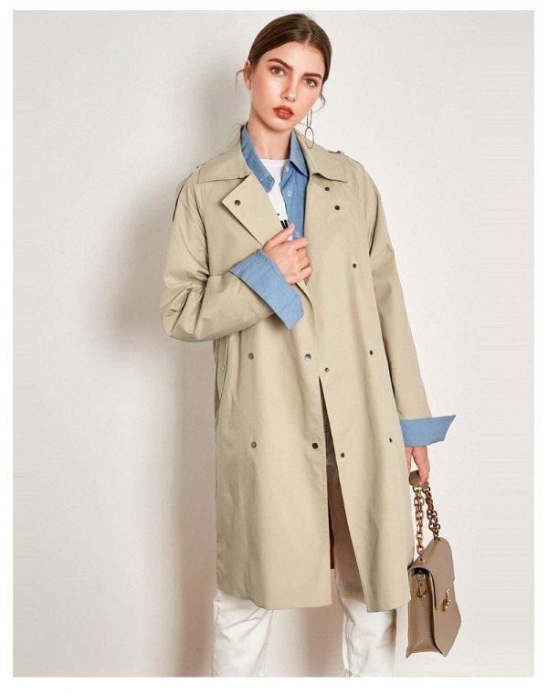 The Best Light Khaki Windbreaker Female Long Loose Coat Online - Takalr