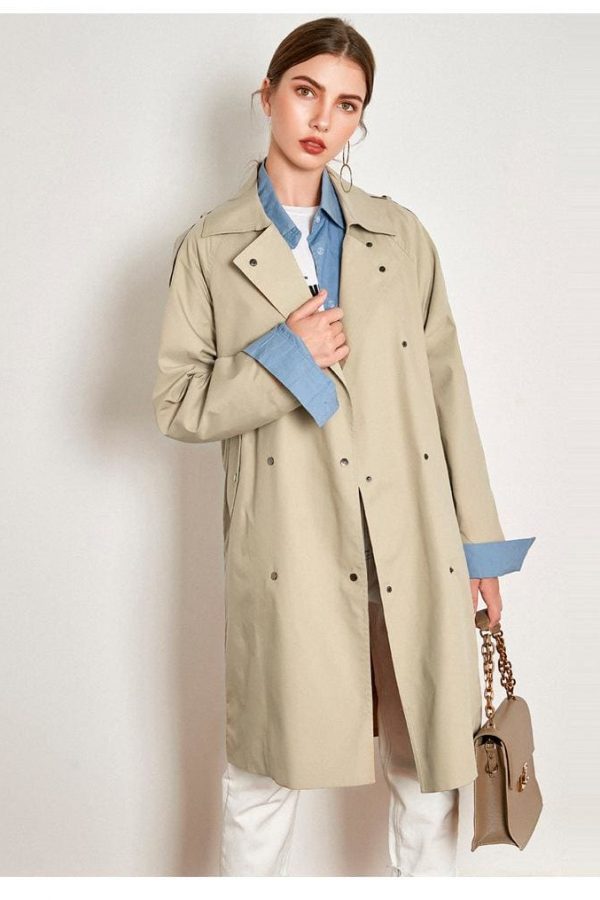 The Best Light Khaki Windbreaker Female Long Loose Coat Online - Takalr