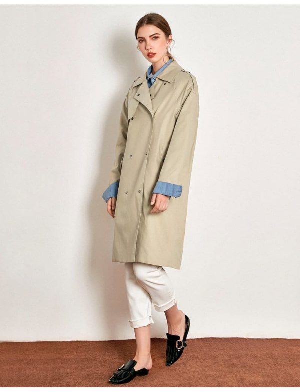 The Best Light Khaki Windbreaker Female Long Loose Coat Online - Takalr