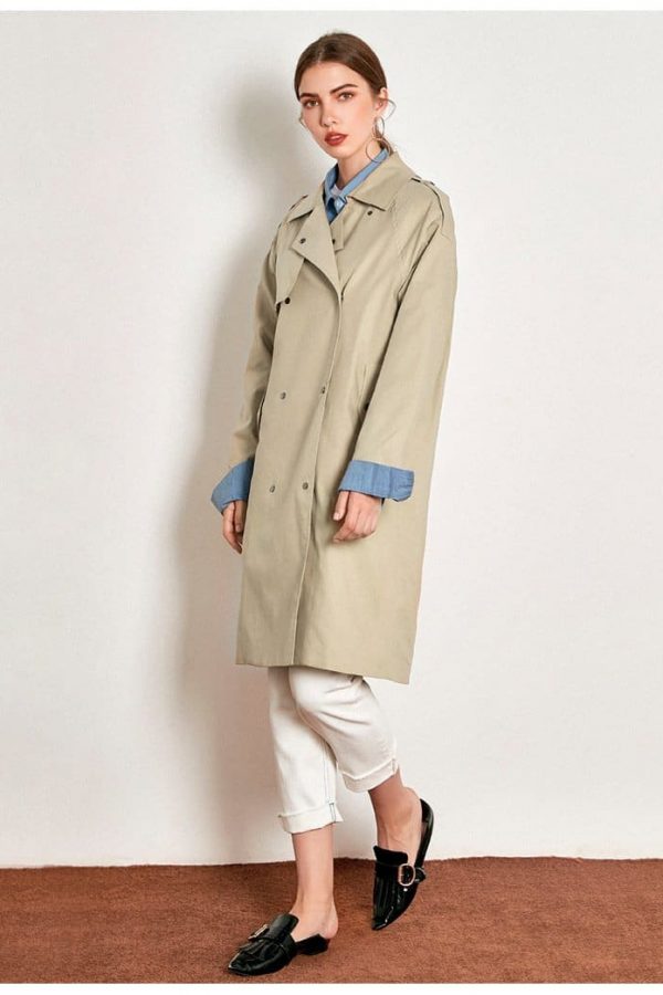 The Best Light Khaki Windbreaker Female Long Loose Coat Online - Takalr