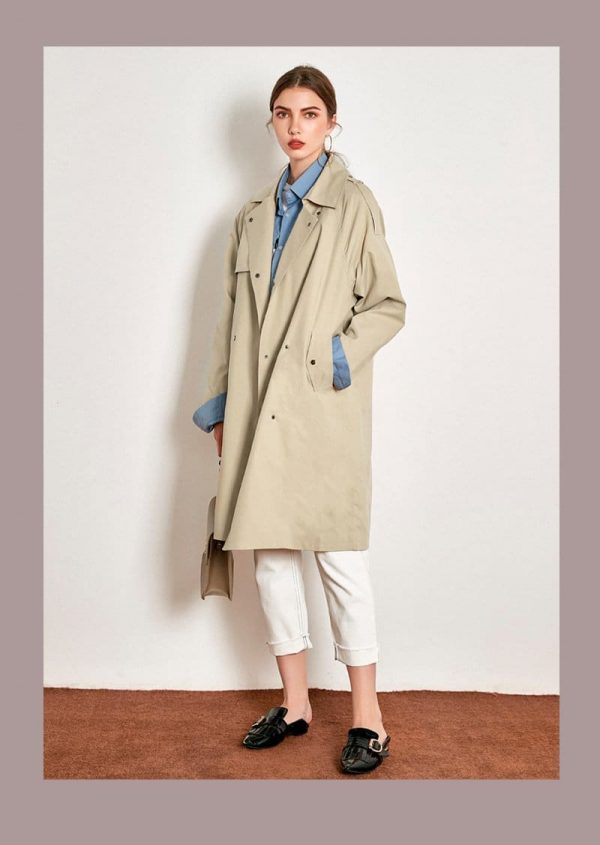 The Best Light Khaki Windbreaker Female Long Loose Coat Online - Takalr