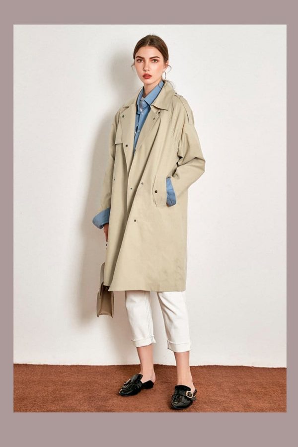 The Best Light Khaki Windbreaker Female Long Loose Coat Online - Takalr