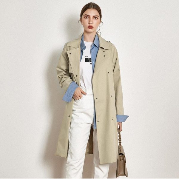 The Best Light Khaki Windbreaker Female Long Loose Coat Online - Takalr