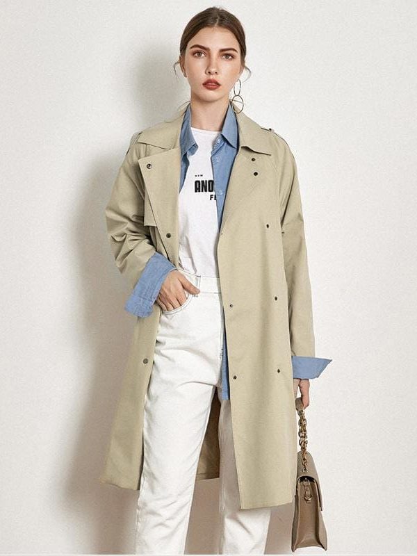 The Best Light Khaki Windbreaker Female Long Loose Coat Online - Takalr