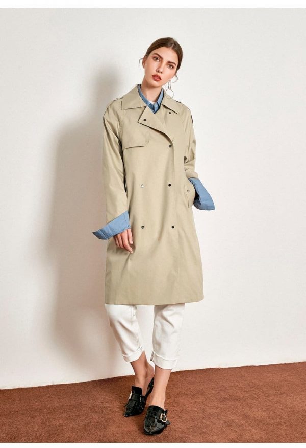 The Best Light Khaki Windbreaker Female Long Loose Coat Online - Takalr