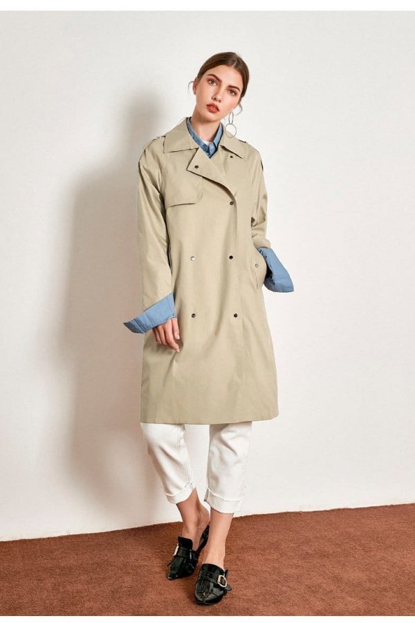 The Best Light Khaki Windbreaker Female Long Loose Coat Online - Takalr