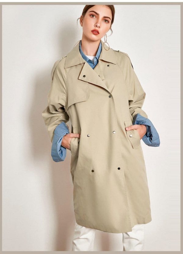 The Best Light Khaki Windbreaker Female Long Loose Coat Online - Takalr