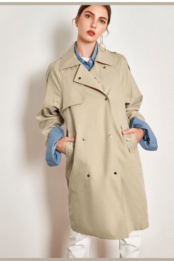 The Best Light Khaki Windbreaker Female Long Loose Coat Online - Takalr