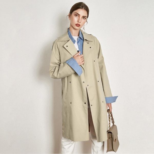 The Best Light Khaki Windbreaker Female Long Loose Coat Online - Takalr