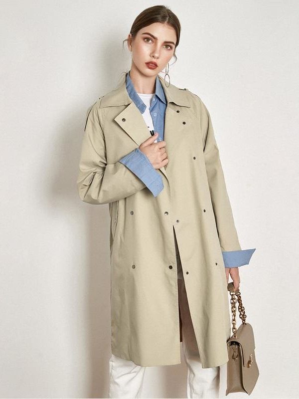 The Best Light Khaki Windbreaker Female Long Loose Coat Online - Takalr