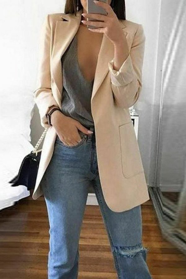 The Best Long Sleeve Cardigan Slim Jackets Suit Coat Work Jacket Casual Mid Coat Online - Takalr