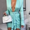 The Best Long Sleeve Vintage Sexy Dresses Women Deep V Neck Fashion Solid Party Dresses Casual  Bodycon Short Dress Vestidos Online - Takalr