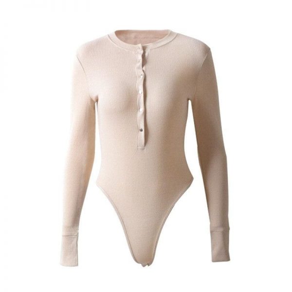 The Best Long Sleeve Women Bodysuit Autumn Winter Kintted Rompers Jumpsuit Bodysuit Stretch Leotard Top Blouse Online - Takalr