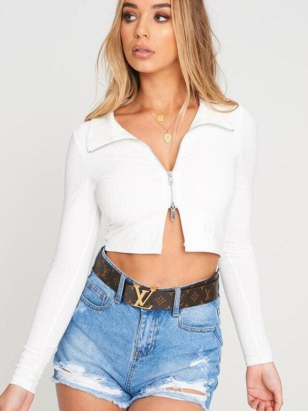 The Best Long Sleeve Zipper Crop Top Women Shirt T-shirt Crop Top 2019 Korean Fashion Style Shirt Feminina Black Sexy Short Top Online - Source Silk