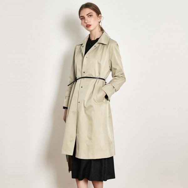 The Best Loose Ties Windbreaker Female Middle Long British Lapels Jacket Online - Takalr