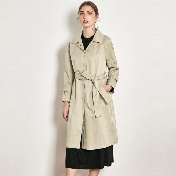 The Best Loose Ties Windbreaker Female Middle Long British Lapels Jacket Online - Takalr