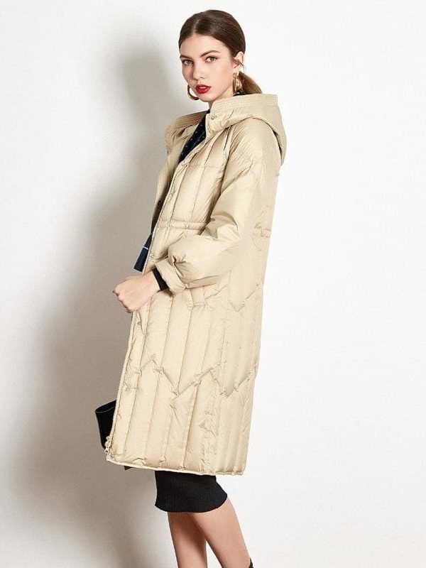 The Best Medium Long White Duck Down Lantern Sleeve Female Jacket Online - Takalr