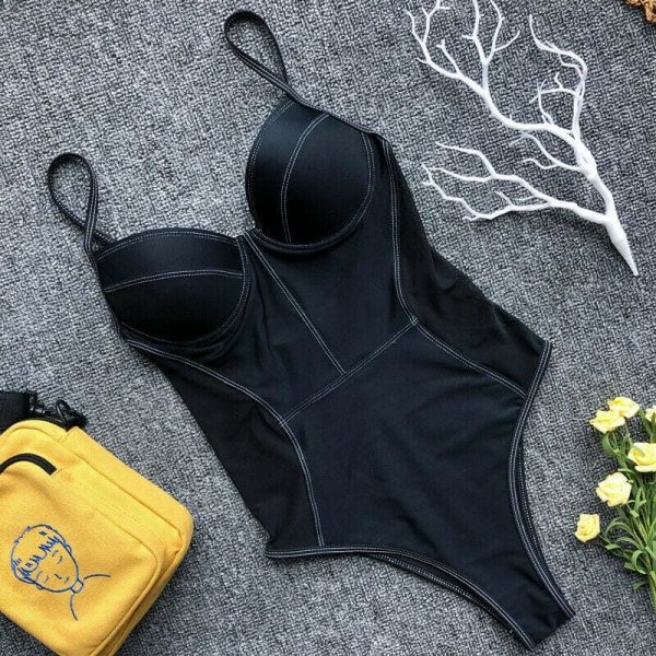 The Best Mesh Patchwork One Piece Swimwear New Push Up Swimsuit Padded Bathing Suit Women High Waist Beachwear Summer Online - Takalr