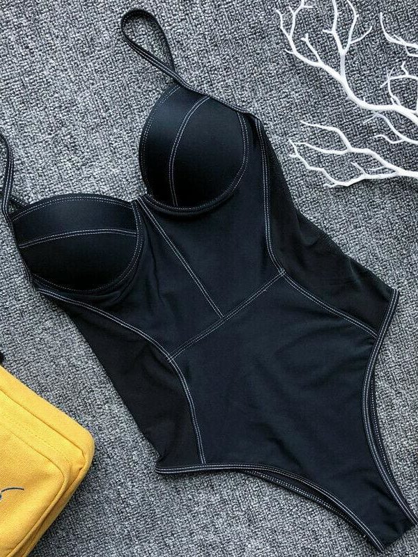 The Best Mesh Patchwork One Piece Swimwear New Push Up Swimsuit Padded Bathing Suit Women High Waist Beachwear Summer Online - Takalr