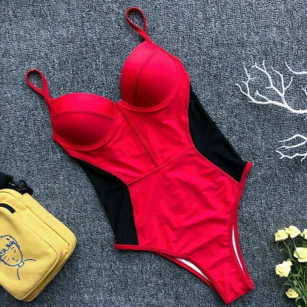 The Best Mesh Patchwork One Piece Swimwear New Push Up Swimsuit Padded Bathing Suit Women High Waist Beachwear Summer Online - Takalr