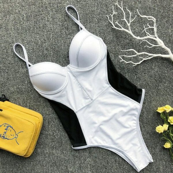 The Best Mesh Patchwork One Piece Swimwear New Push Up Swimsuit Padded Bathing Suit Women High Waist Beachwear Summer Online - Takalr