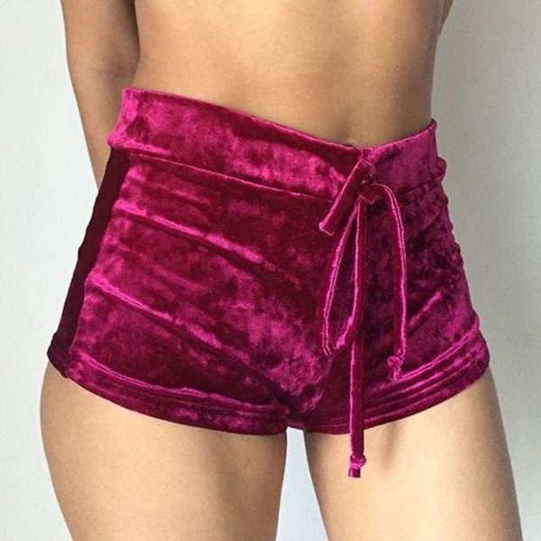 The Best New arrival Pretty Little Thing Womens Ladies Pink Crushed Velvet Runner arrival Short Hot Casual Women Skinny Drawstring Shorts Online - Source Silk