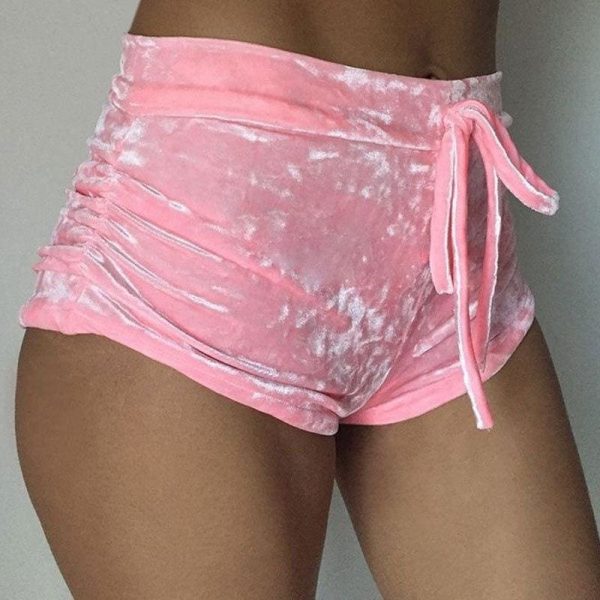 The Best New arrival Pretty Little Thing Womens Ladies Pink Crushed Velvet Runner arrival Short Hot Casual Women Skinny Drawstring Shorts Online - Source Silk