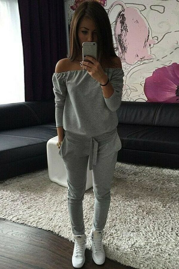 The Best New Autumn Casual Women Outfits Long Sleeve Off Shoulder Long Pant Trousers Jumpsuit Casual Loose Outwear Streetwear Online - Source Silk