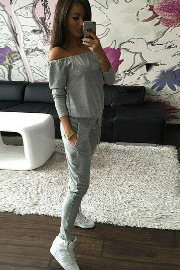 The Best New Autumn Casual Women Outfits Long Sleeve Off Shoulder Long Pant Trousers Jumpsuit Casual Loose Outwear Streetwear Online - Source Silk