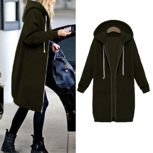 The Best New Autumn Winter Women Casual Long Zipper Hooded Jacket Sweatshirt Online - Takalr