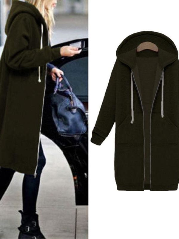 The Best New Autumn Winter Women Casual Long Zipper Hooded Jacket Sweatshirt Online - Takalr