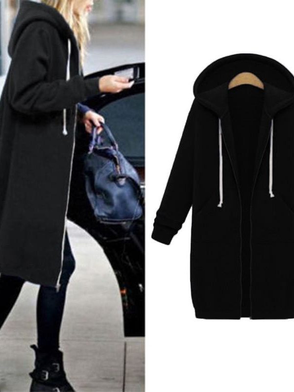 The Best New Autumn Winter Women Casual Long Zipper Hooded Jacket Sweatshirt Online - Takalr